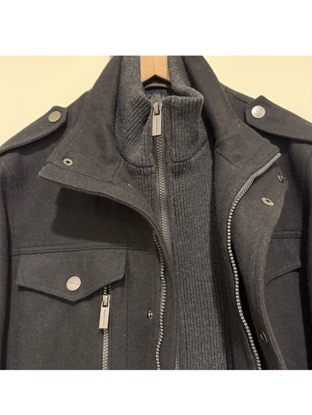 Michael Kors Black Wool Blend Pocket Military Jacket Men's Medium Without Tags